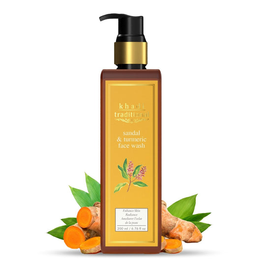 Khadi Traditional Sandalwood & Turmeric Gentle Face Wash for All Skin Types, Natural Face Cleanser for Glowing Skin (SLS & Paraben Free) - 200 ml