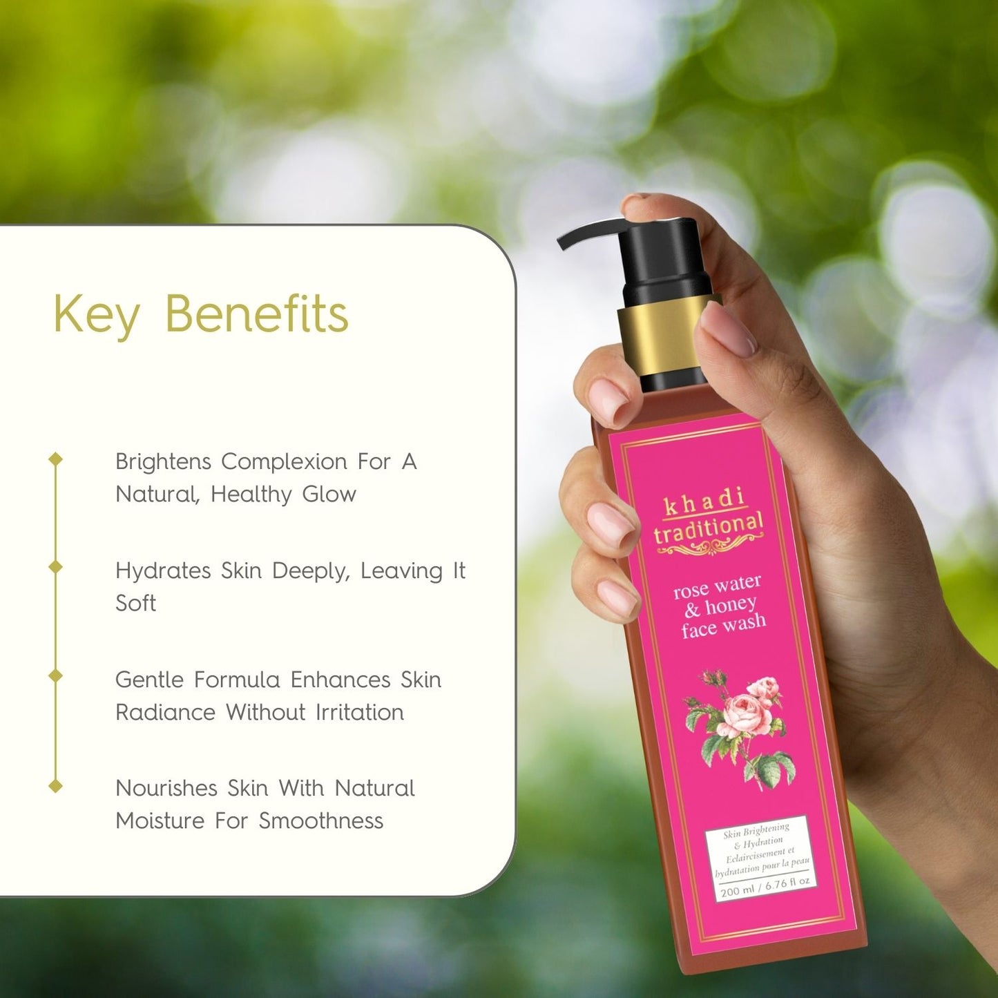 Khadi Traditional Rosewater & Honey Gentle Face Wash for All Skin Types, Natural Face Cleanser for Glowing Skin (SLS & Paraben Free) - 200 ml
