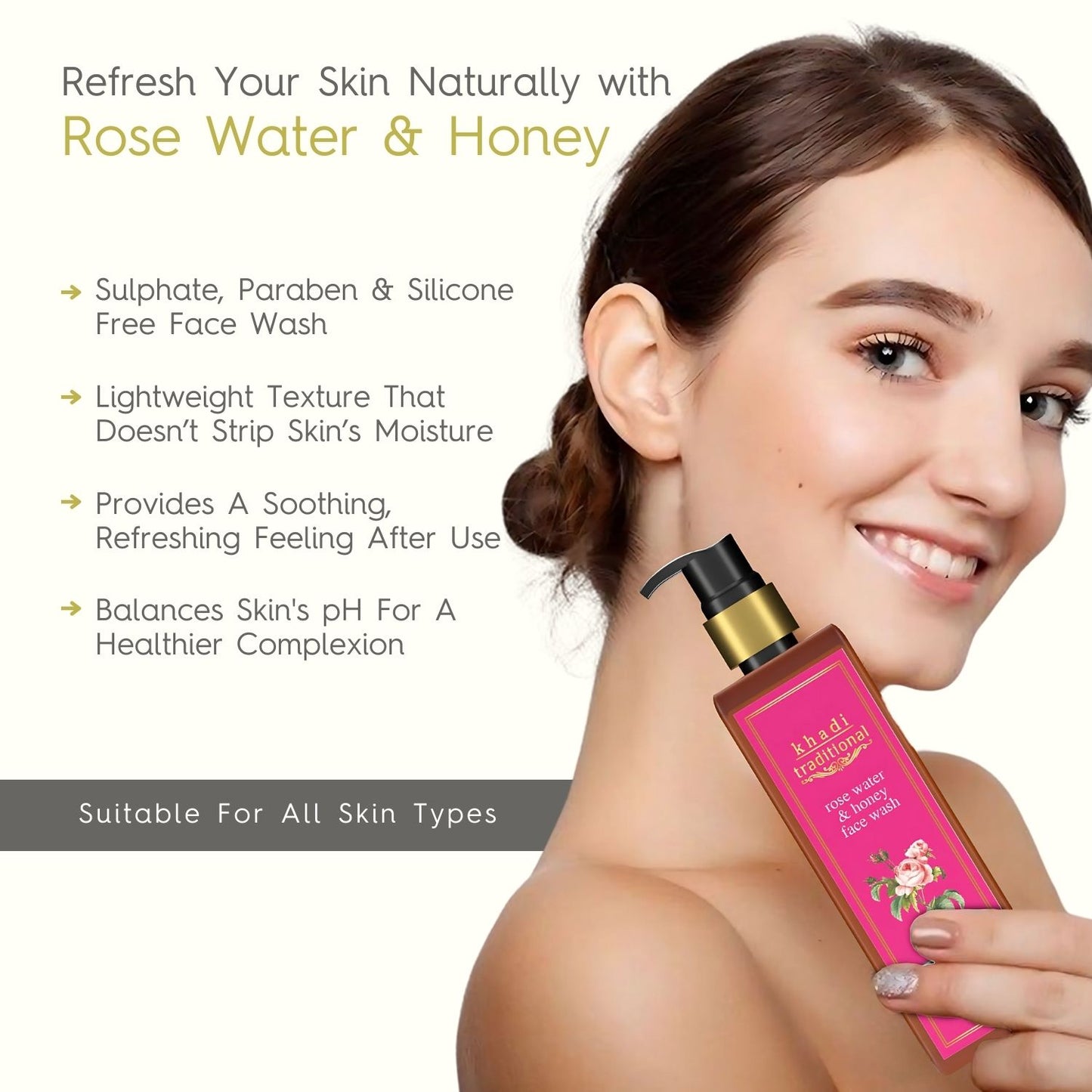 Khadi Traditional Rosewater & Honey Gentle Face Wash for All Skin Types, Natural Face Cleanser for Glowing Skin (SLS & Paraben Free) - 200 ml