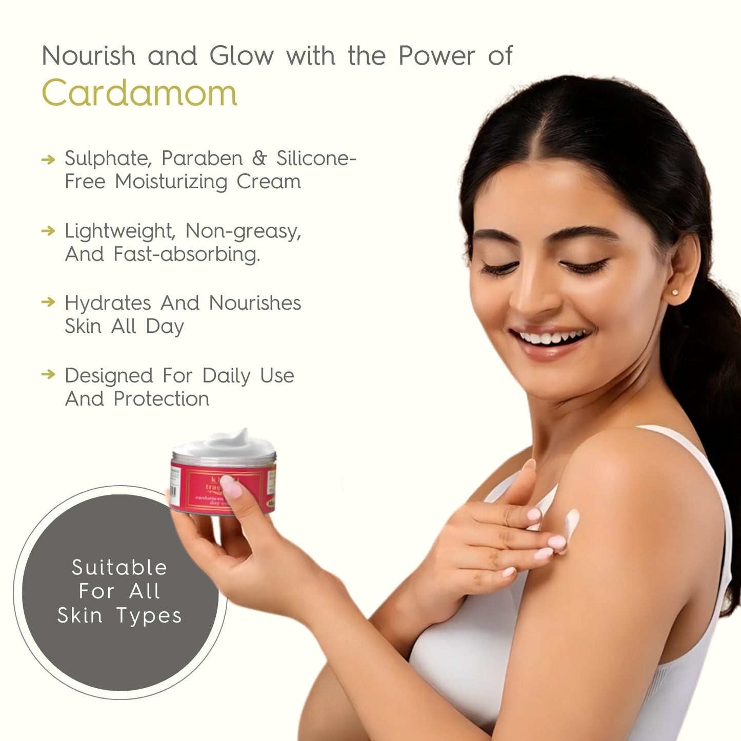 Khadi Traditional Moisturizer Day Nourshing Cream for Dry Skin, Intense Hydration and Softness, Day Moisturizing Cream for Women And Men, Cardamom, Aloe Vera, Castor Oil & Glycerin Extract, 50gm