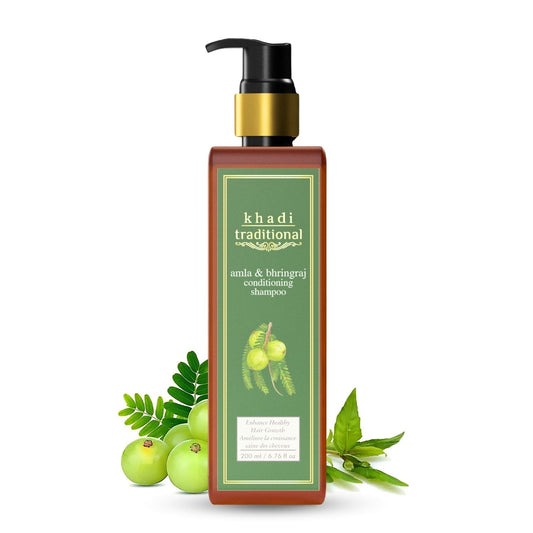 Khadi Traditional Amla & Bhringraj Conditioning Hair Shampoo, Natural Hair Cleanser to Control Dandruff & Hair Fall (SLS & Paraben Free) - 200 ml