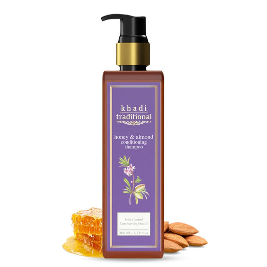Khadi Traditional Almond & Honey Conditioning Hair Shampoo, Natural Hair Cleanser for Frizz-free & Smooth Hair (SLS & Paraben Free) - 200 ml