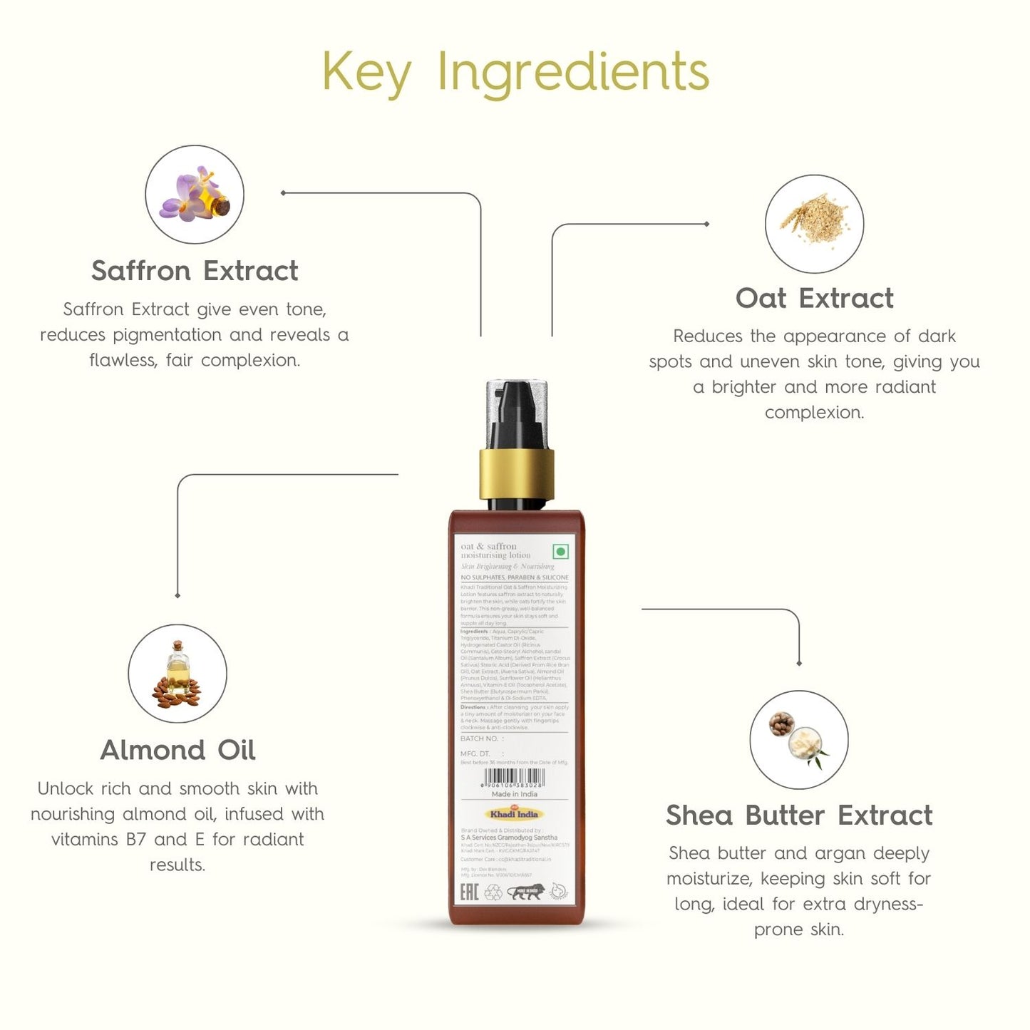 Khadi Traditional Moisturising Lotion with Oat and Saffron | Skin Brightening and Nourishing Body Lotion for Men and Women | Paraben and Silicone Free | 200ml