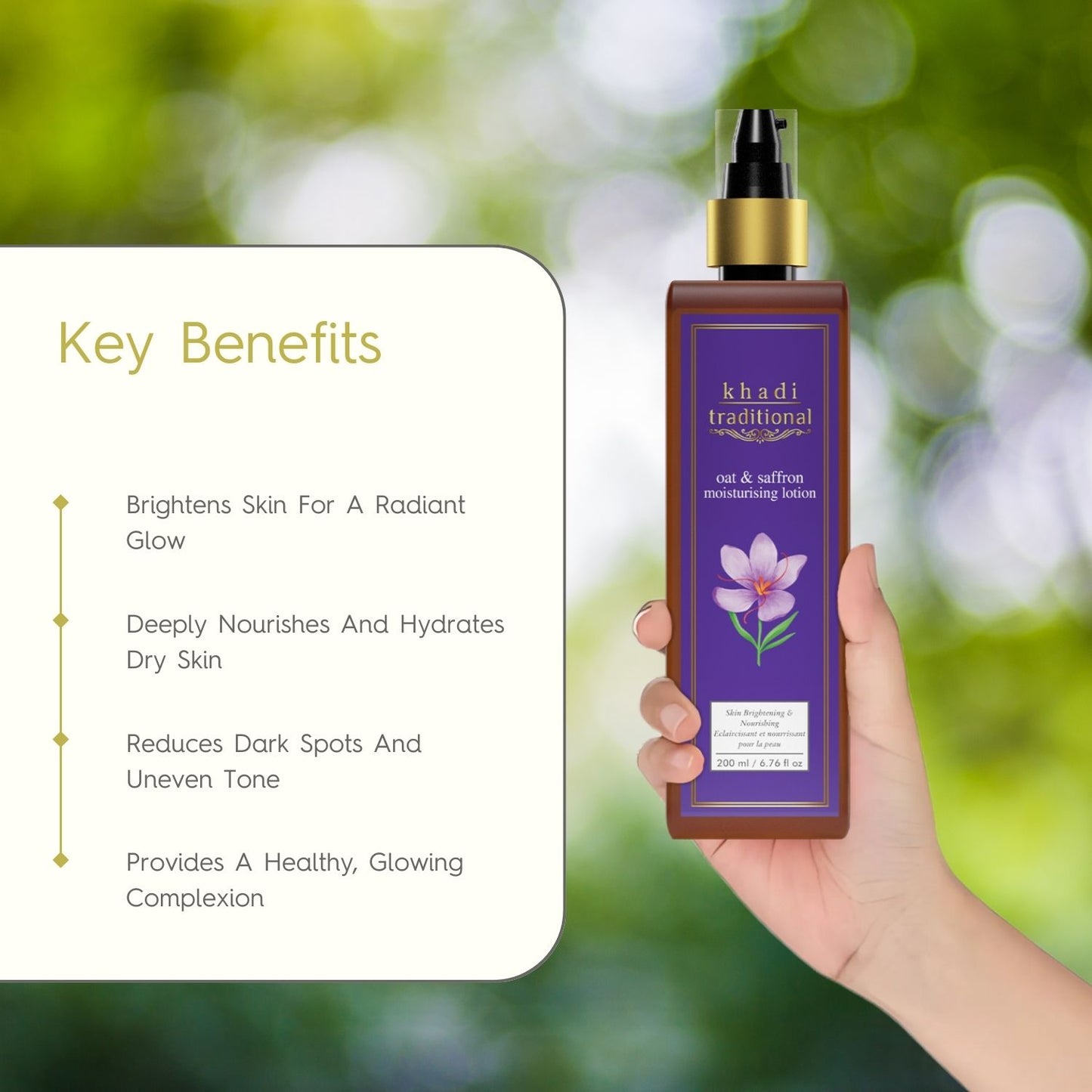 Khadi Traditional Moisturising Lotion with Oat and Saffron | Skin Brightening and Nourishing Body Lotion for Men and Women | Paraben and Silicone Free | 200ml