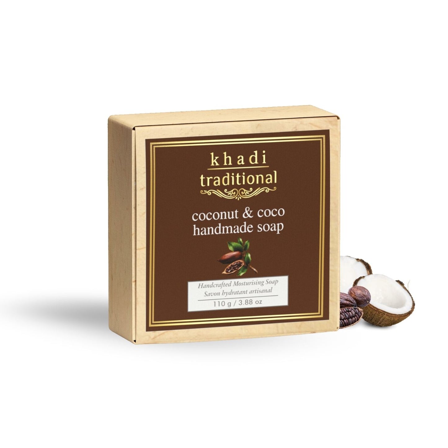 Khadi Traditional Coconut & Coco Handmade Soap | Herbal Bathing Soap for Hydrated Skin | Natural Soap with Essential Oils | Suitable for All Skin Types (110 gm)