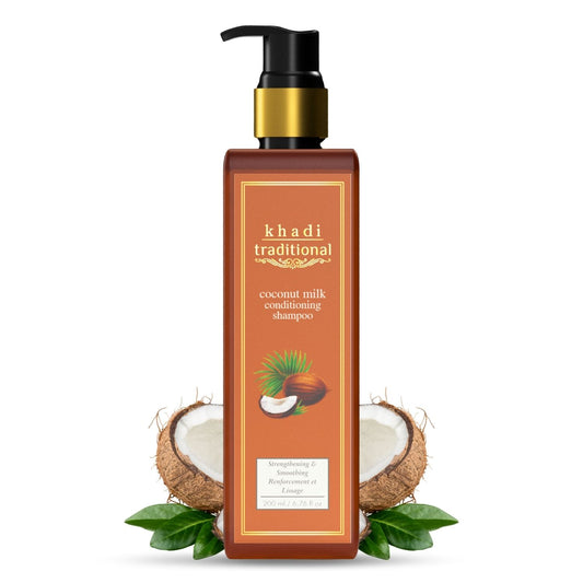 Khadi Traditional Coconut Milk Conditioning Hair Shampoo, Natural Hair Cleanser for Hair Strengthening, Soft & Smooth Hair (SLS & Paraben Free) - 200 ml