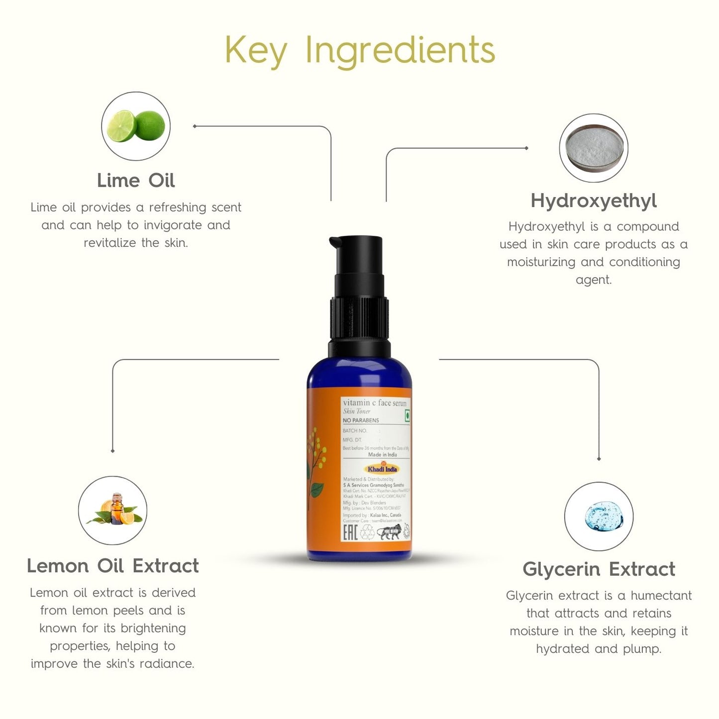 Khadi Traditional 20% Vitamin C Brightening Face Serum for Glowing Skin, Reduces Dark Spots & Pigmentation (All Skin Types) - 30 ml