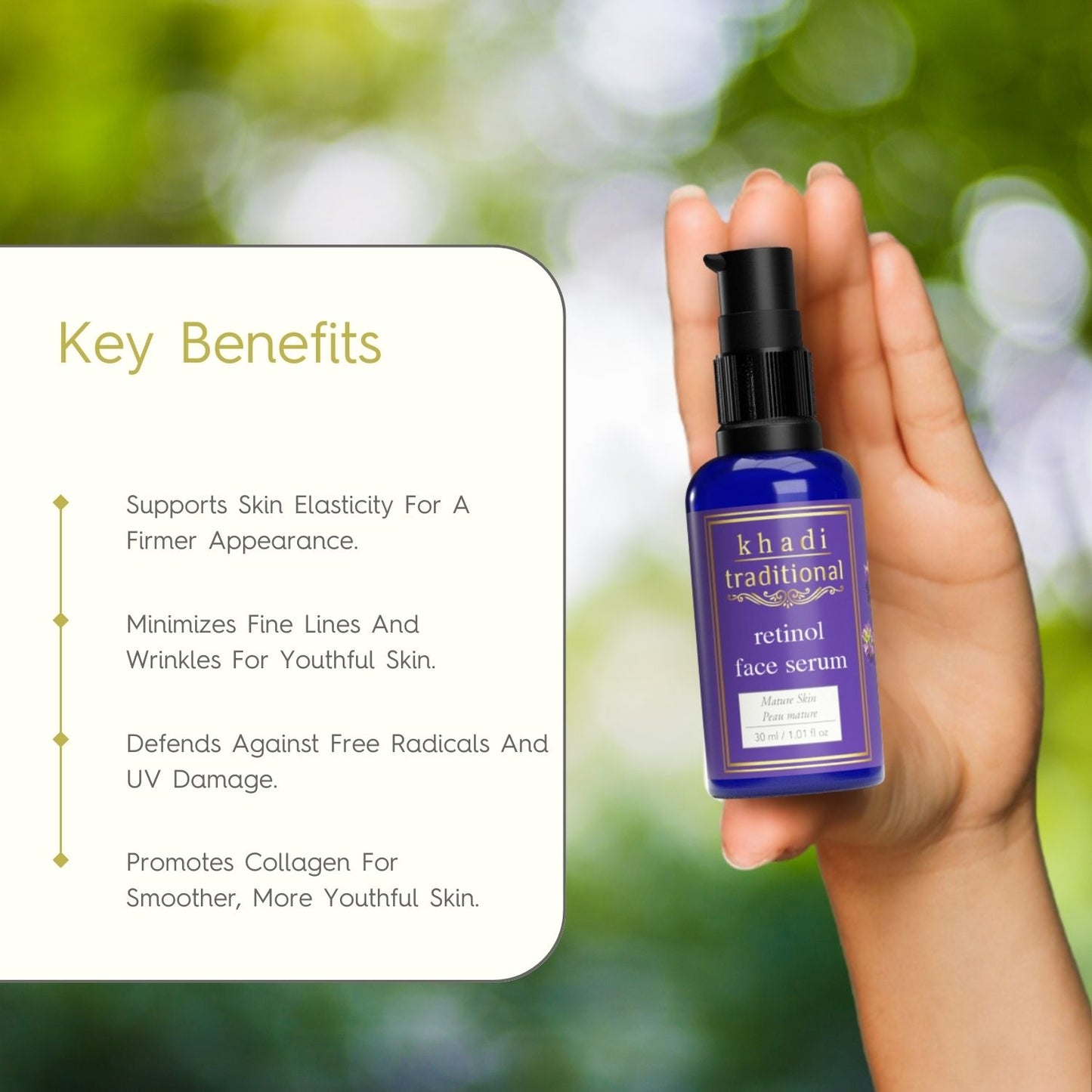Khadi Traditional Retinol 2% Anti-Aging Face Serum, Repairs & Renews Skin, Reduces Wrinkles & Fine Lines, Boosts Collagen & Elastin (All Skin Types) - 30 ml