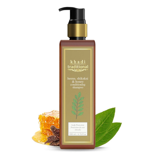 Khadi Traditional Henna, Shikakai & Honey Conditioning Hair Shampoo, Natural Hair Cleanser for Hair Strengthening & Scalp Protection (SLS & Paraben Free) - 200 ml