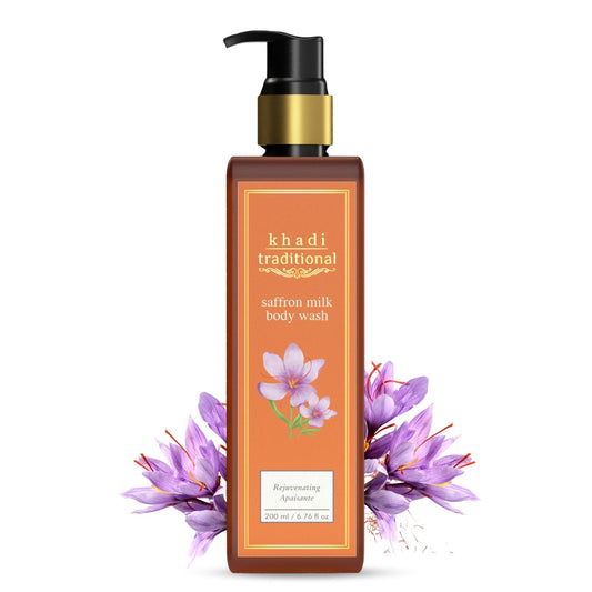 Khadi Traditional Saffron Milk Body Wash, Natural Body Cleanser to Brighten, Nourish & Deep Cleanse (SLS & Paraben Free) - 200 ml