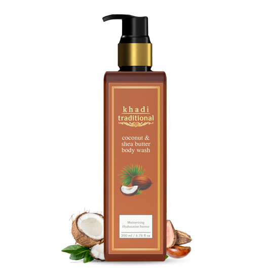 Khadi Traditional Coconut & Shea Butter Body Wash, Natural Body Cleanser to Brighten, Nourish & Deep Cleanse (SLS & Paraben Free) - 200 ml