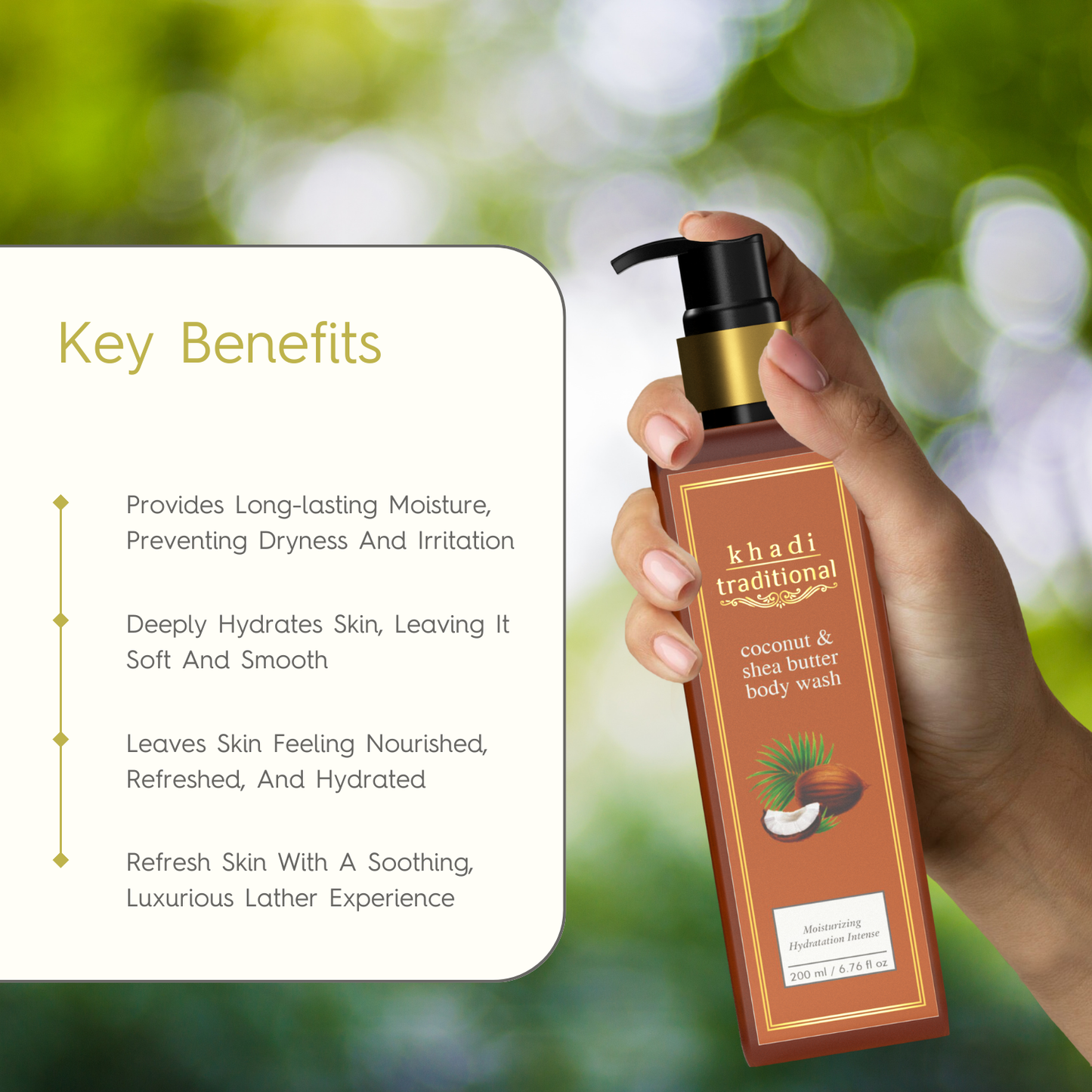 Khadi Traditional Coconut & Shea Butter Body Wash, Natural Body Cleanser to Brighten, Nourish & Deep Cleanse (SLS & Paraben Free) - 200 ml