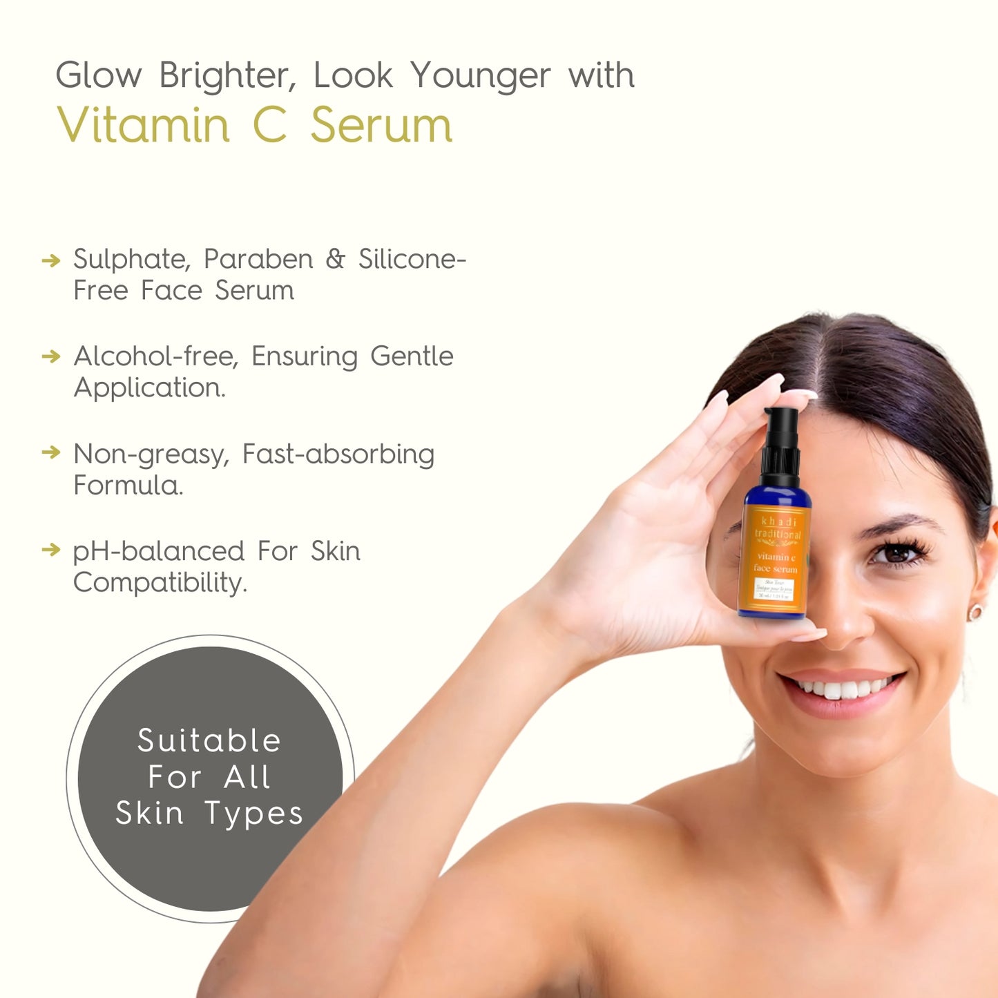 Khadi Traditional 20% Vitamin C Brightening Face Serum for Glowing Skin, Reduces Dark Spots & Pigmentation (All Skin Types) - 30 ml