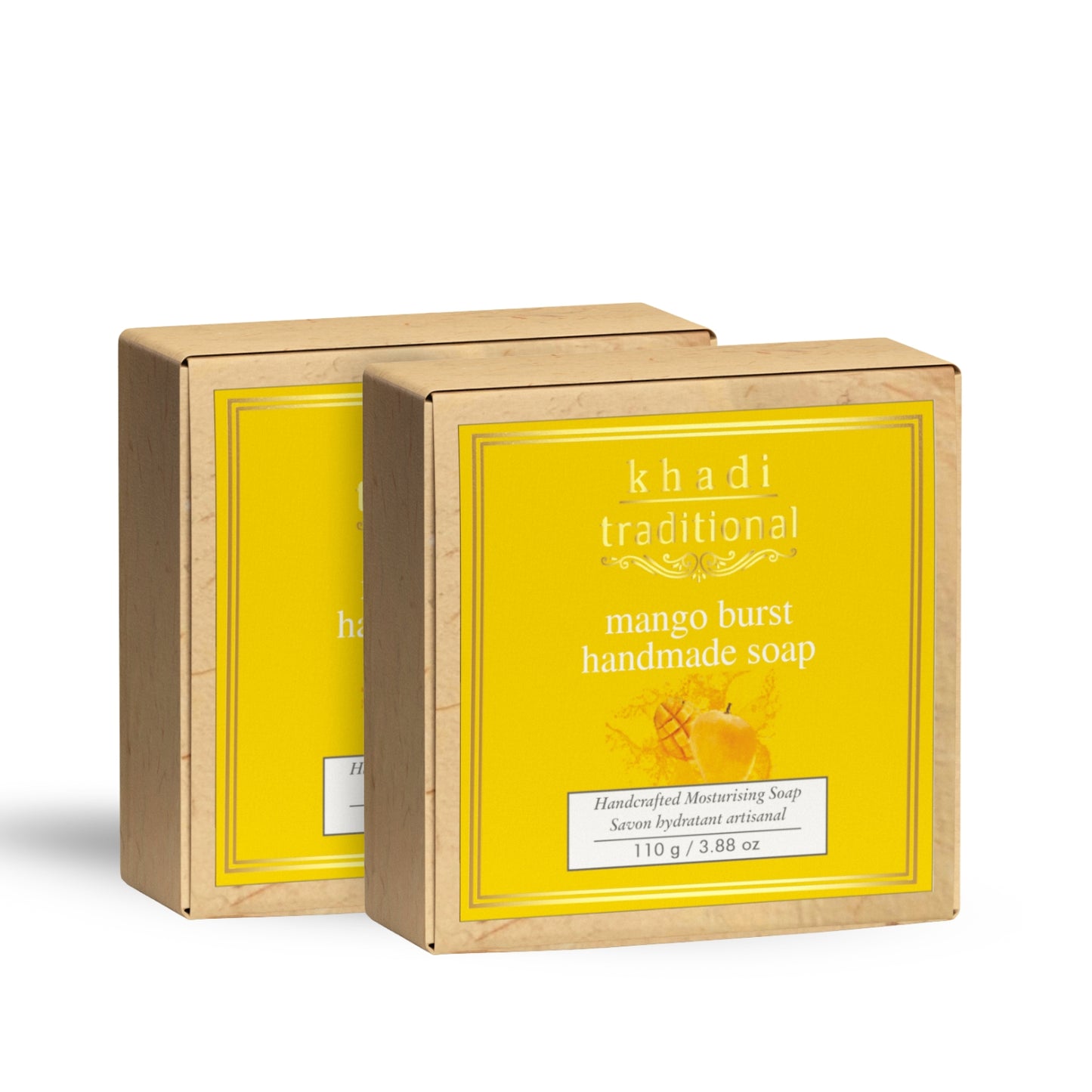 Khadi Traditional Mango Burst Handmade Soap | Herbal Bathing Soap for Hydrated Skin | Natural Soap with Essential Oils | Suitable for All Skin Types (110 gm)