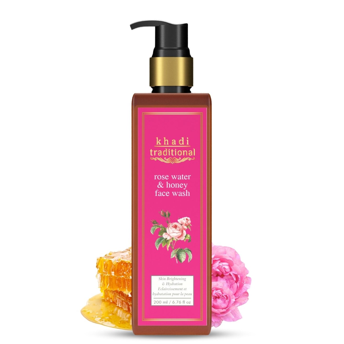 Khadi Traditional Rosewater & Honey Face Wash for Dry Skin, Natural Organic Cleanser for Healthy Skin, Paraben & SLS Free (200 ml)