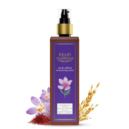 Khadi Traditional Moisturising Lotion with Oat and Saffron | Skin Brightening and Nourishing Body Lotion for Men and Women | Paraben and Silicone Free | 200ml