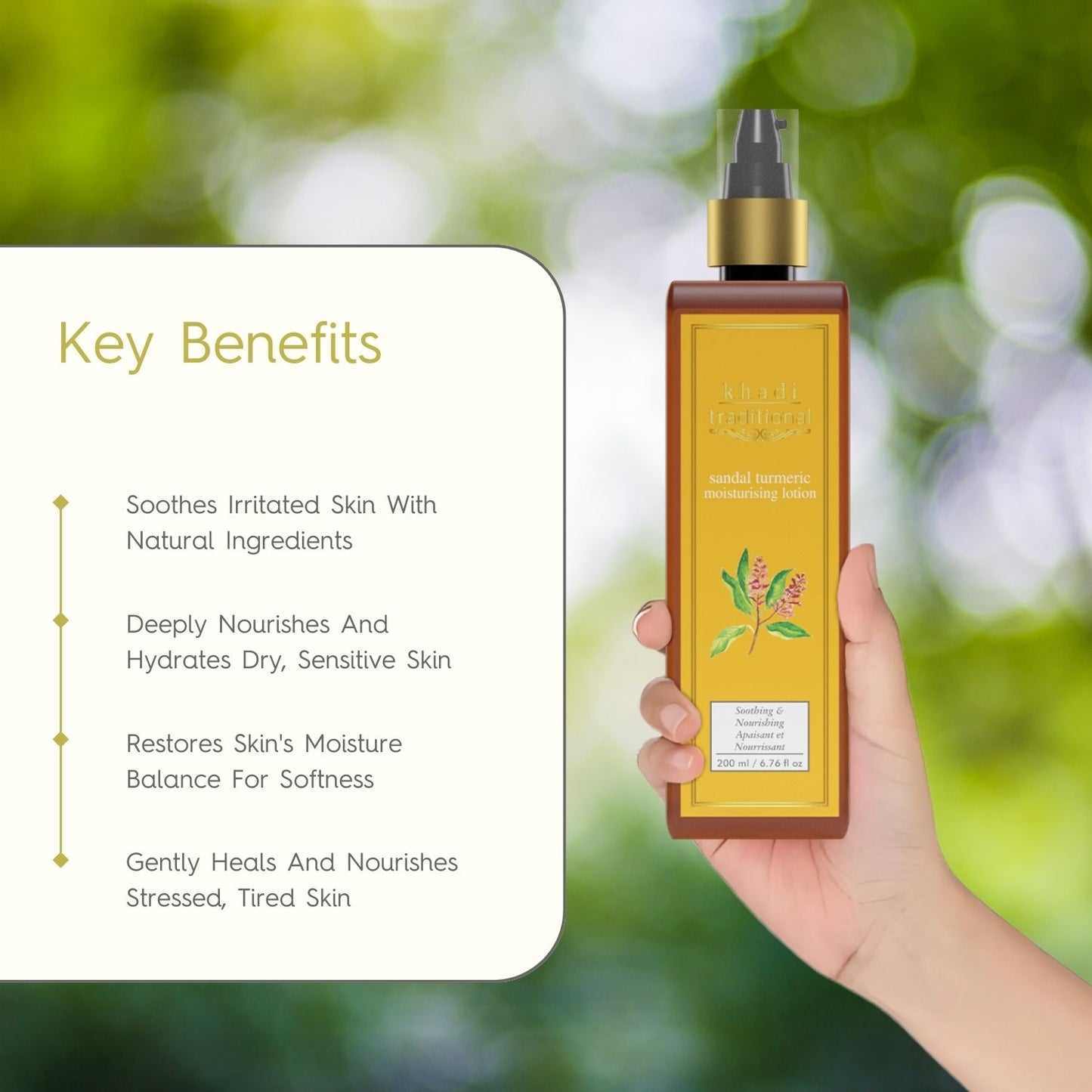 Khadi Traditional Moisturising Lotion with Sandal & Turmeric | Soothing & Nourishing Body Lotion for Men & Women | Paraben & Silicone Free | Suitable for All Skin Types | 200ml