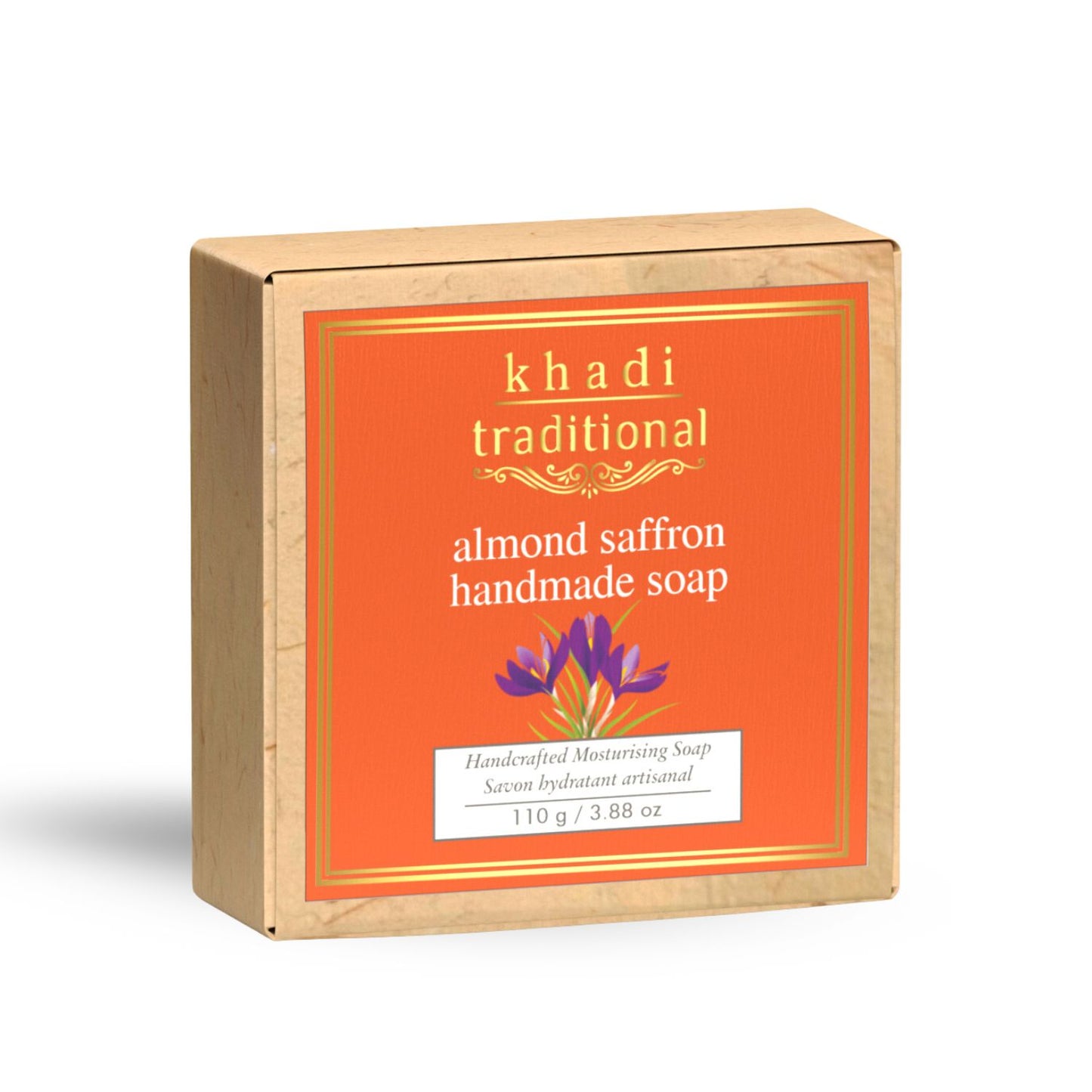 Khadi Traditional Almond and Saffron Handmade Soap | Herbal Bathing Soap for Hydrated Skin | Natural Soap with Essential Oils | Suitable for All Skin Types (110 gm)