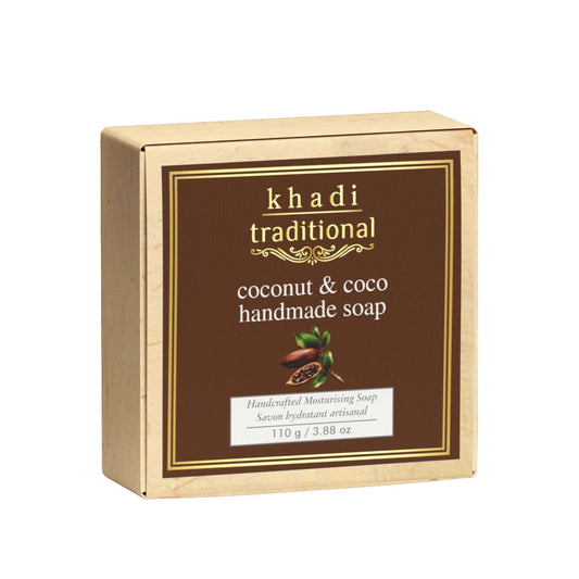 Khadi Traditional Coconut & Coco Handmade Soap | Herbal Bathing Soap for Hydrated Skin | Natural Soap with Essential Oils | Suitable for All Skin Types (110 gm)