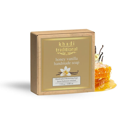 Khadi Traditional Honey and Vanilla Handmade Soap | Herbal Bathing Soap for Hydrated Skin | Natural Soap with Essential Oils | Suitable for All Skin Types (110 gm)