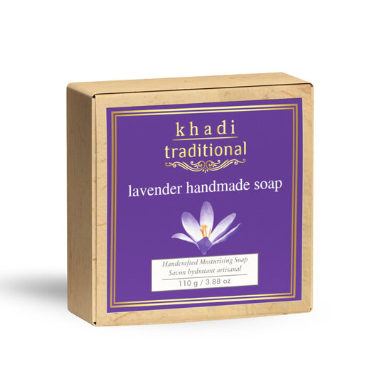 Khadi Traditional Lavender Handmade Soap | Herbal Bathing Soap for Hydrated Skin | Natural Soap with Essential Oils | Suitable for All Skin Types (110 gm)