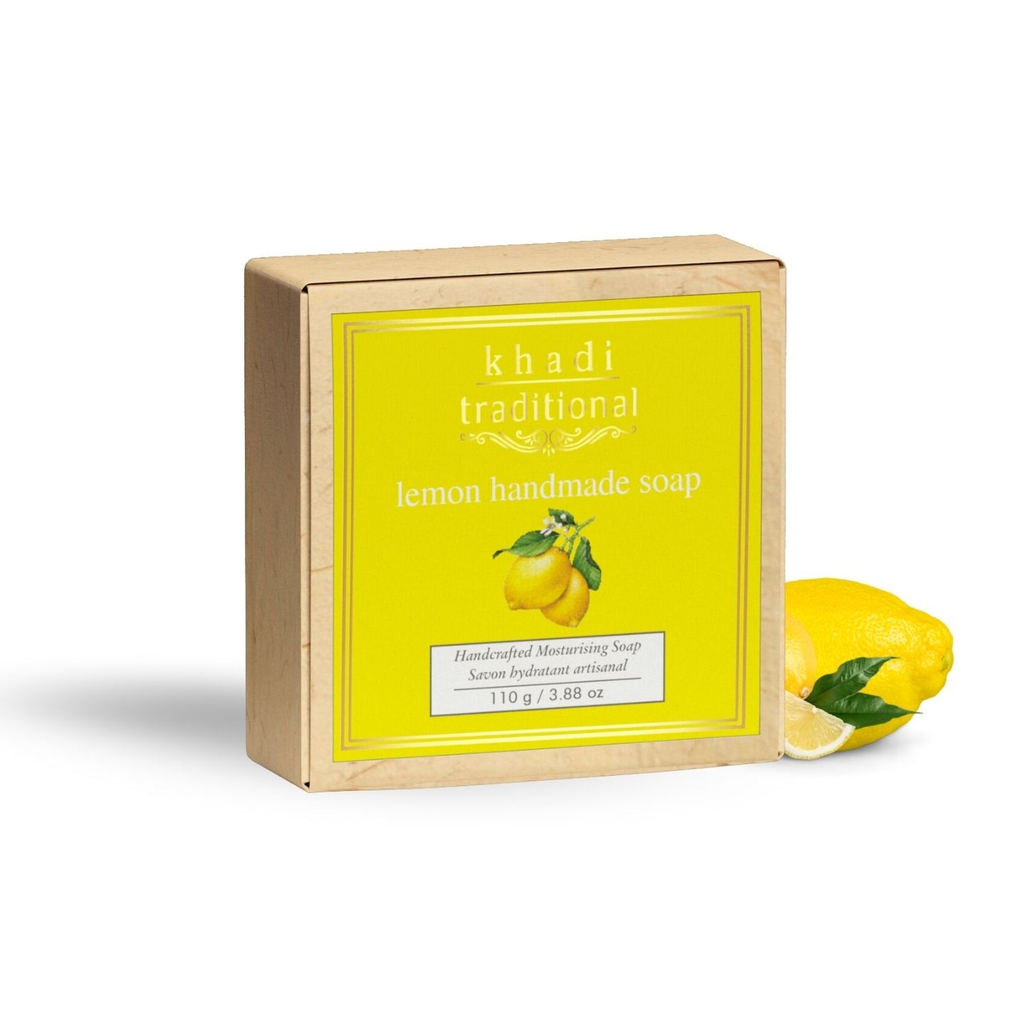 Khadi Traditional Lemon Handmade Soap | Herbal Bathing Soap for Hydrated Skin | Natural Soap with Essential Oils | Suitable for All Skin Types (110 gm)