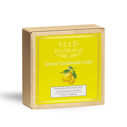 Khadi Traditional Lemon Handmade Soap | Herbal Bathing Soap for Hydrated Skin | Natural Soap with Essential Oils | Suitable for All Skin Types (110 gm)