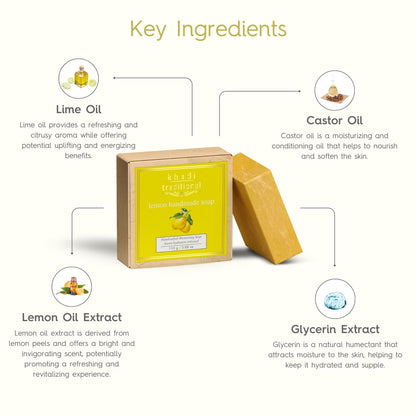 Khadi Traditional Lemon Handmade Soap | Herbal Bathing Soap for Hydrated Skin | Natural Soap with Essential Oils | Suitable for All Skin Types (110 gm)