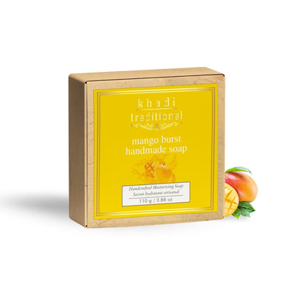 Khadi Traditional Mango Burst Handmade Soap | Herbal Bathing Soap for Hydrated Skin | Natural Soap with Essential Oils | Suitable for All Skin Types (110 gm)