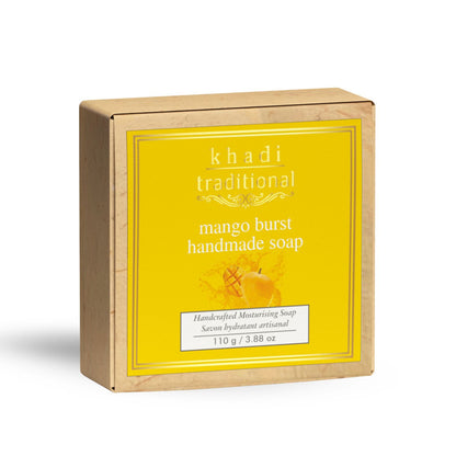 Khadi Traditional Mango Burst Handmade Soap | Herbal Bathing Soap for Hydrated Skin | Natural Soap with Essential Oils | Suitable for All Skin Types (110 gm)