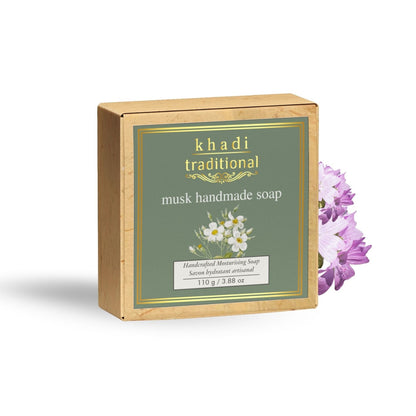 Khadi Traditional Musk Handmade Soap | Herbal Bathing Soap for Hydrated Skin | Natural Soap with Essential Oils | Suitable for All Skin Types (110 gm)