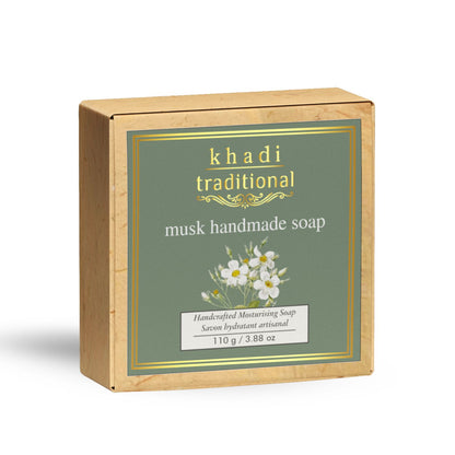 Khadi Traditional Musk Handmade Soap | Herbal Bathing Soap for Hydrated Skin | Natural Soap with Essential Oils | Suitable for All Skin Types (110 gm)