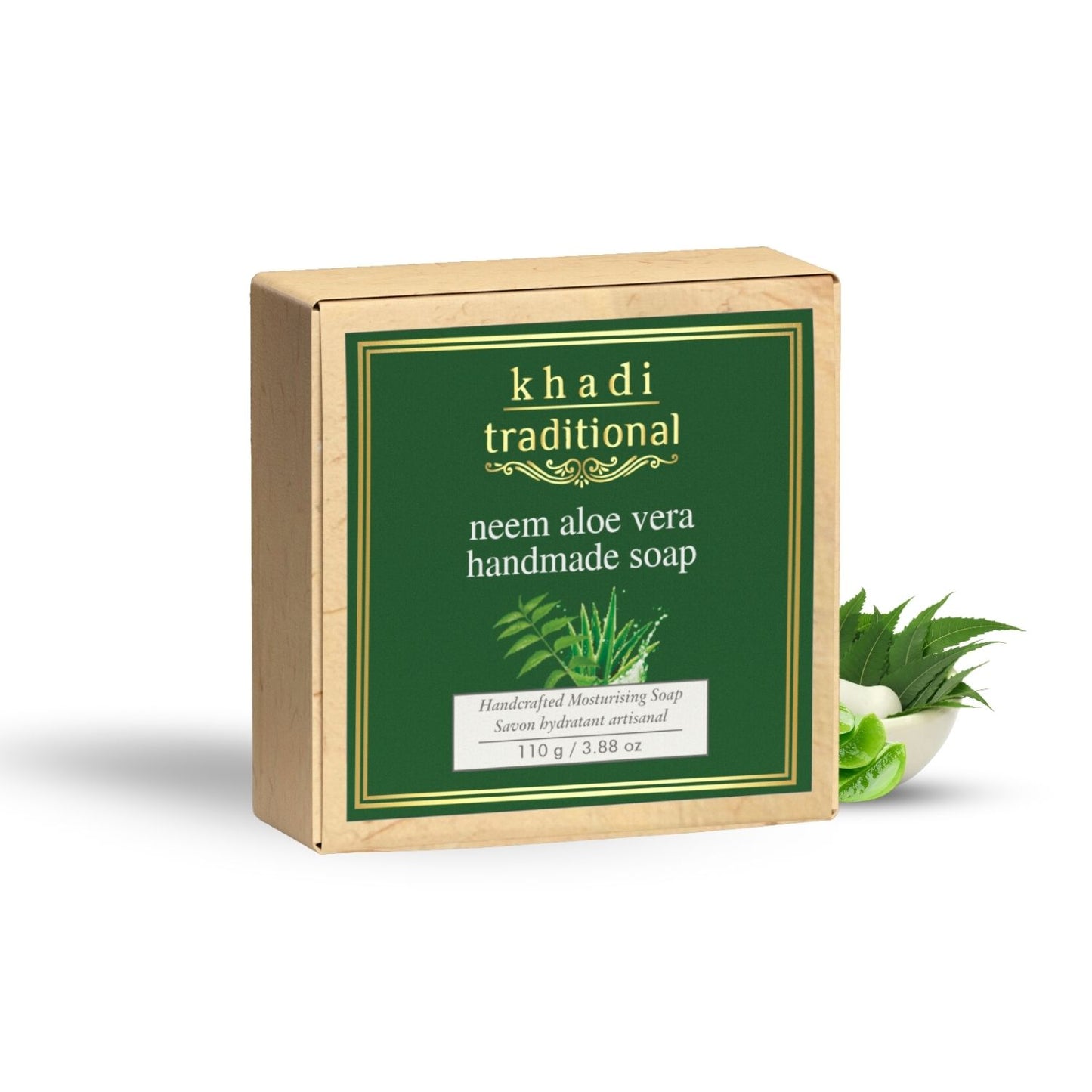 Khadi Traditional Neem & Aloe Vera Handmade Soap | Herbal Bathing Soap for Hydrated Skin | Natural Soap with Essential Oils | Suitable for All Skin Types (110 gm)