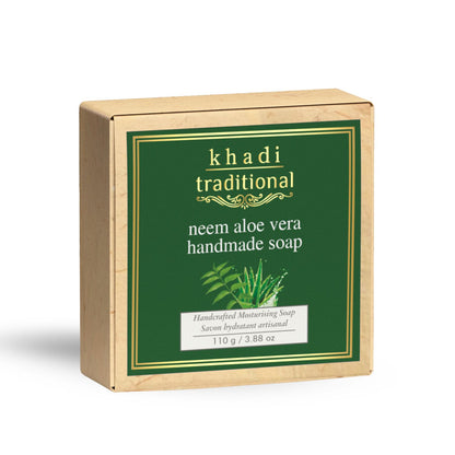 Khadi Traditional Neem & Aloe Vera Handmade Soap | Herbal Bathing Soap for Hydrated Skin | Natural Soap with Essential Oils | Suitable for All Skin Types (110 gm)