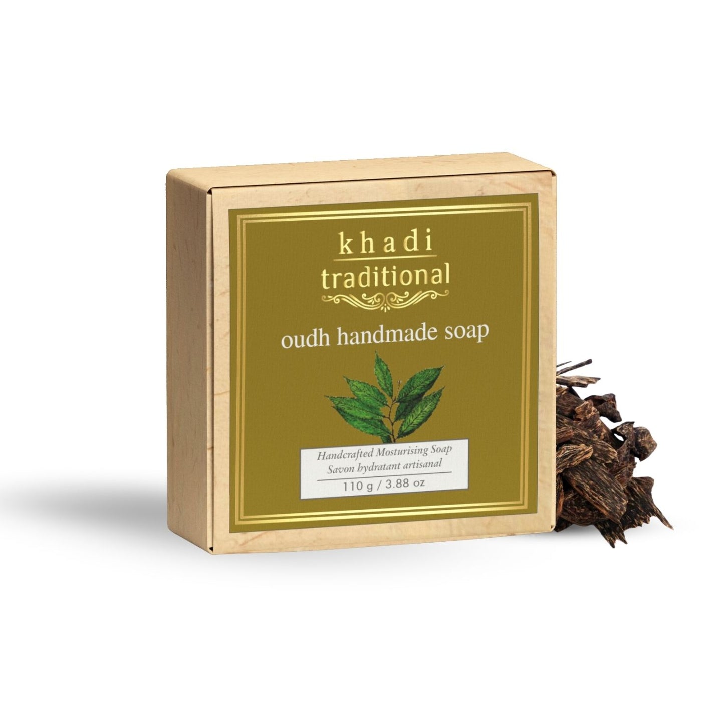 Khadi Traditional Oudh Handmade Soap | Herbal Bathing Soap for Hydrated Skin | Natural Soap with Essential Oils | Suitable for All Skin Types (110 gm)