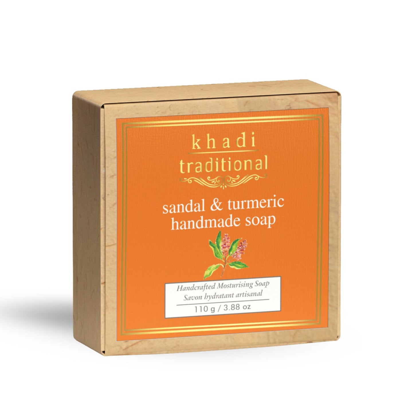 Khadi Traditional Sandalwood & Turmeric Handmade Soap | Herbal Bathing Soap for Hydrated Skin | Natural Soap with Essential Oils | Suitable for All Skin Types (110 gm)