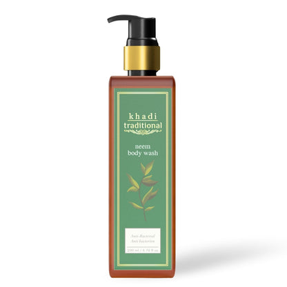 Khadi Traditional Neem Body Wash | Gentle Shower Gel for Healthy Skin | Calms Sunburns & Softens Skin | Sulfate & Paraben Free | Suitable for All Skin Types (200 ml)