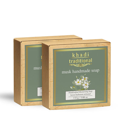 Khadi Traditional Musk Handmade Soap | Herbal Bathing Soap for Hydrated Skin | Natural Soap with Essential Oils | Suitable for All Skin Types (110 gm)