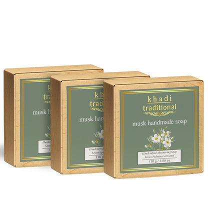 Khadi Traditional Musk Handmade Soap | Herbal Bathing Soap for Hydrated Skin | Natural Soap with Essential Oils | Suitable for All Skin Types (110 gm)