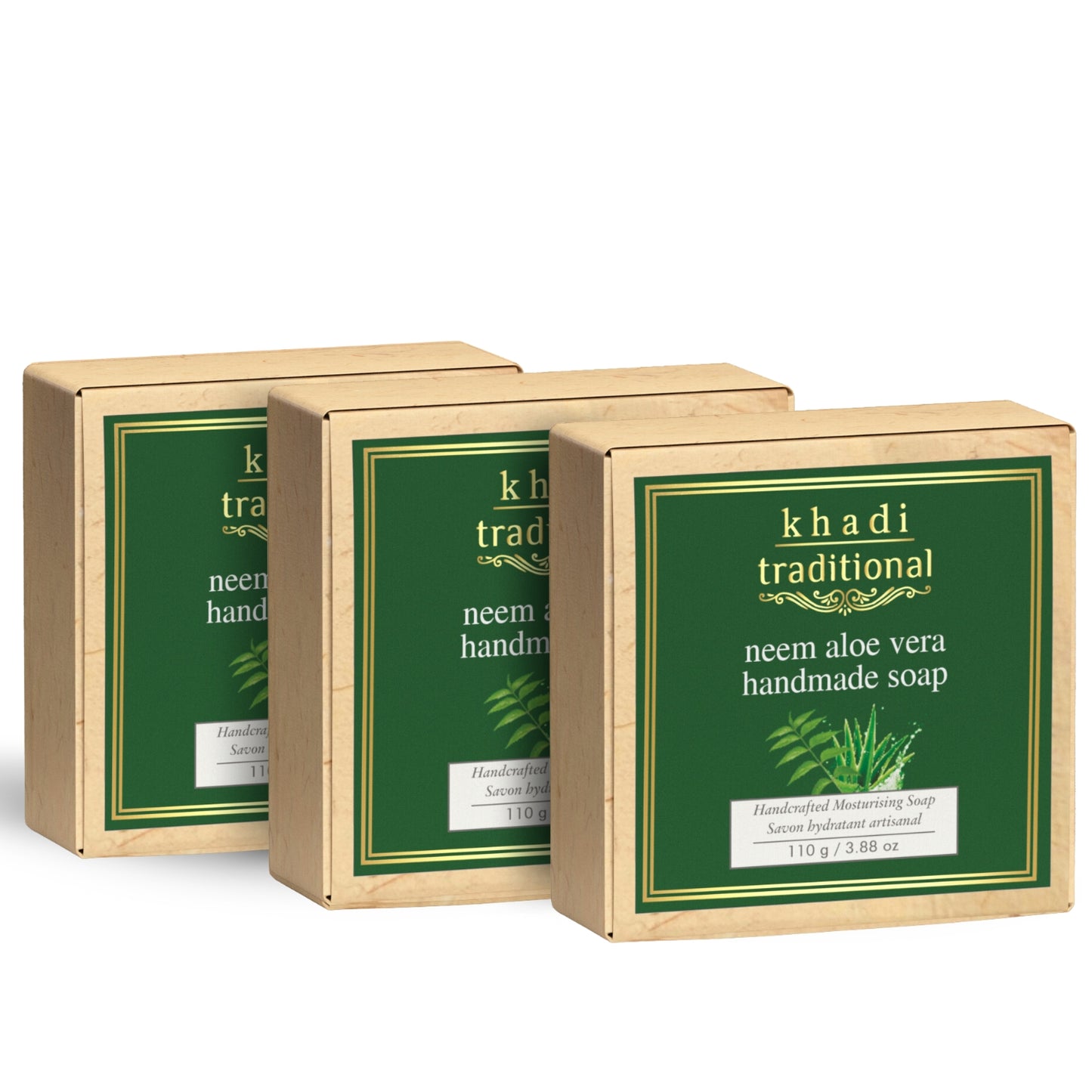 Khadi Traditional Neem & Aloe Vera Handmade Soap | Herbal Bathing Soap for Hydrated Skin | Natural Soap with Essential Oils | Suitable for All Skin Types (110 gm)