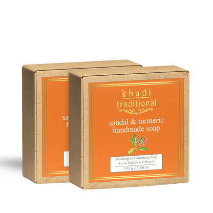 Khadi Traditional Sandalwood & Turmeric Handmade Soap | Herbal Bathing Soap for Hydrated Skin | Natural Soap with Essential Oils | Suitable for All Skin Types (110 gm)