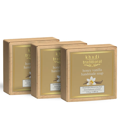 Khadi Traditional Honey and Vanilla Handmade Soap | Herbal Bathing Soap for Hydrated Skin | Natural Soap with Essential Oils | Suitable for All Skin Types (110 gm)